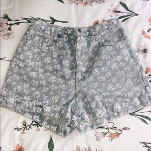 American Apparel High-Waisted Floral Denim Shorts
